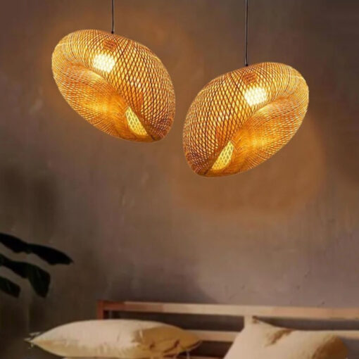 Wicker Bird Nest Pendant Light Woven Bamboo Lamp Shade - Image 8