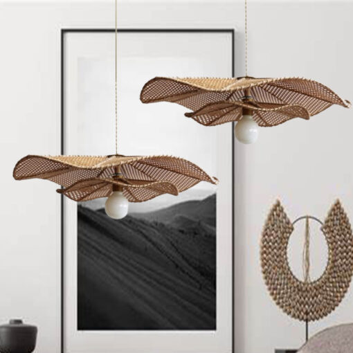 Rattan Lotus Pendant Light Fixtures Woven Lampshade - Image 9