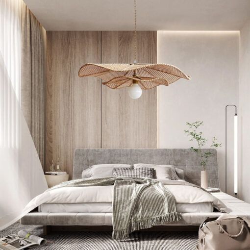 Rattan Lotus Pendant Light Fixtures Woven Lampshade - Image 5