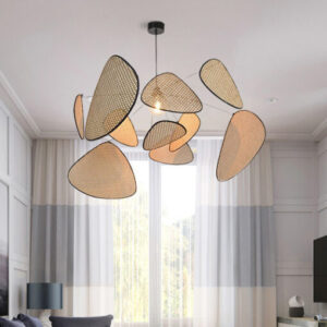 Rattan Petal Ceiling Light Wicker Chandelier Black Natural