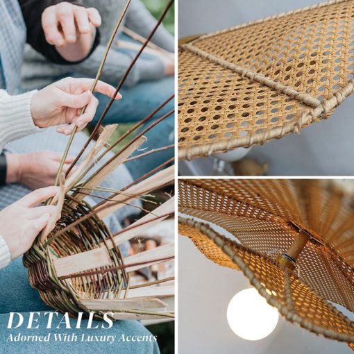 Rattan Lotus Pendant Light Fixtures Woven Lampshade - Image 2