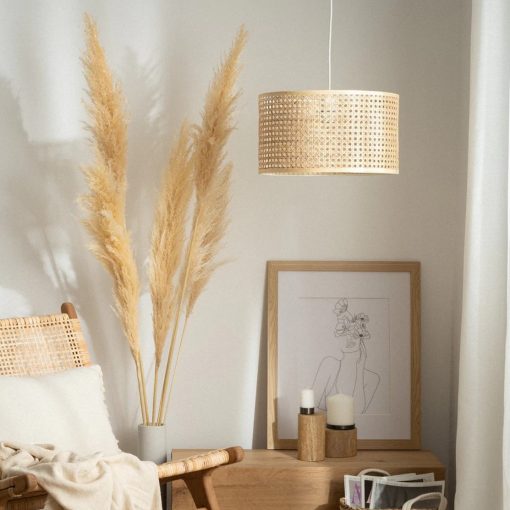 Small Rattan Drum Pendant Light Fixture - Image 9