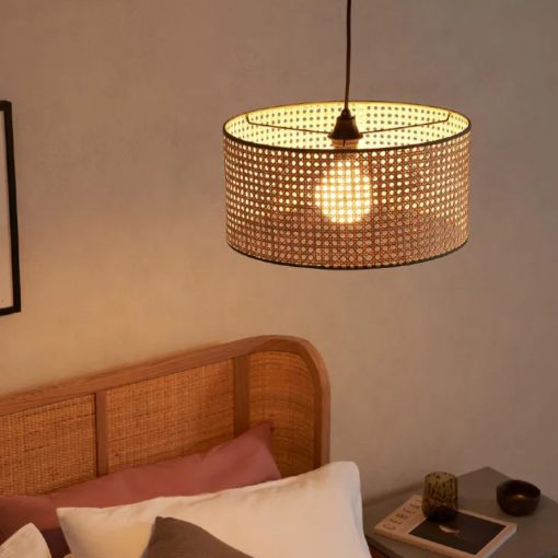 Small Rattan Drum Pendant Light Fixture - Image 3