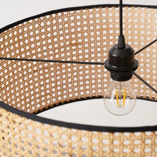 Small Rattan Drum Pendant Light Fixture - Image 8