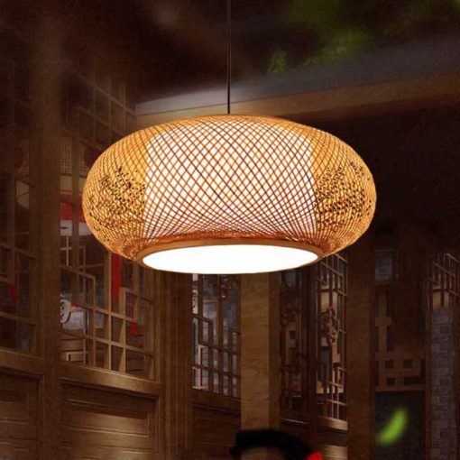Round Bamboo Donut Pendant Light Wicker Lampshade - Image 5