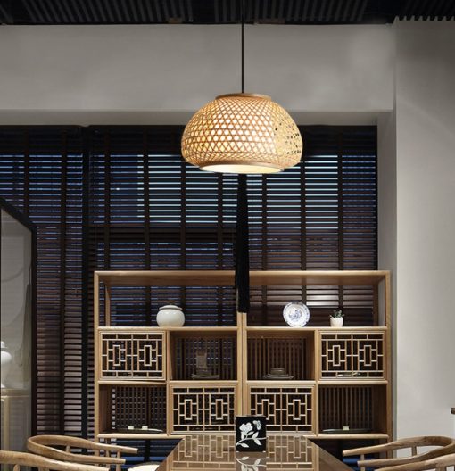 Bamboo Japandi Pendant Light Round Woven Lampshade - Image 6