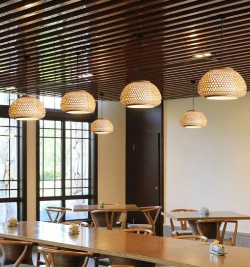 Bamboo Japandi Pendant Light Round Woven Lampshade - Image 4