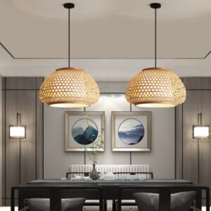 Bamboo Japandi Pendant Light Round Woven Lampshade