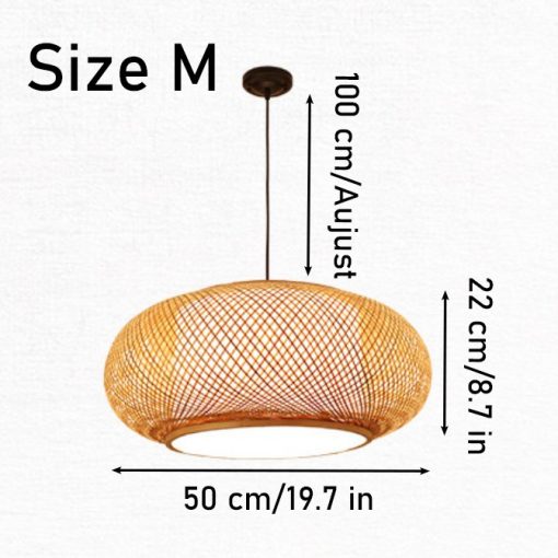 Round Bamboo Donut Pendant Light Wicker Lampshade - Image 3
