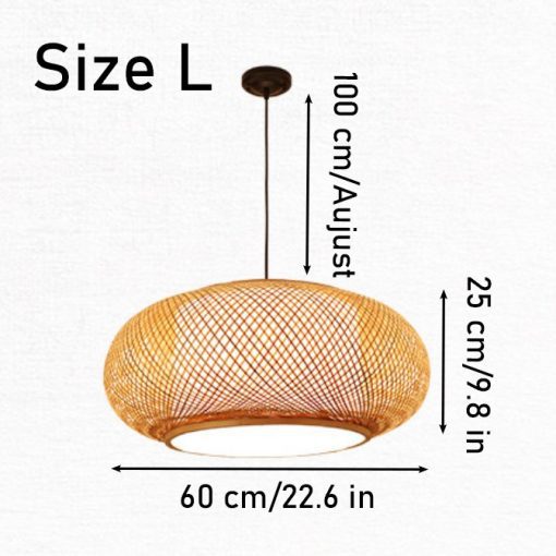 Round Bamboo Donut Pendant Light Wicker Lampshade - Image 2