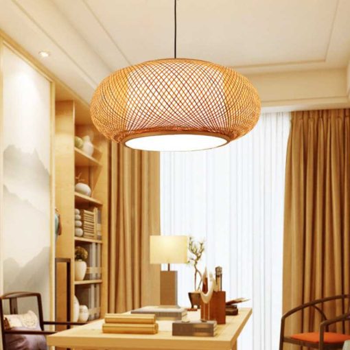 Round Bamboo Donut Pendant Light Wicker Lampshade - Image 7