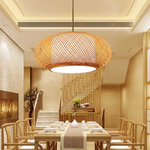 Round Bamboo Donut Pendant Light Wicker Lampshade - Image 6