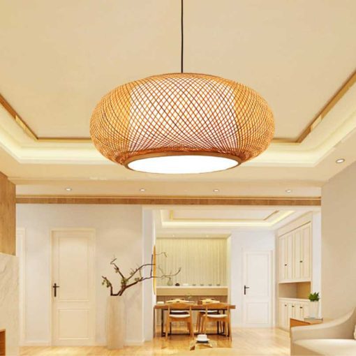 Round Bamboo Donut Pendant Light Wicker Lampshade