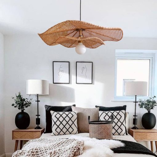 Rattan Lotus Pendant Light Fixtures Woven Lampshade - Image 8