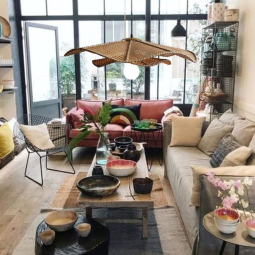 Rattan Lotus Pendant Light Fixtures Woven Lampshade - Image 7