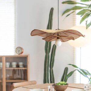 Rattan Lotus Pendant Light Fixtures Woven Lampshade