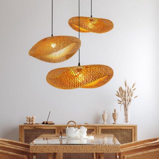 Wicker Bird Nest Pendant Light Woven Bamboo Lamp Shade - Image 7