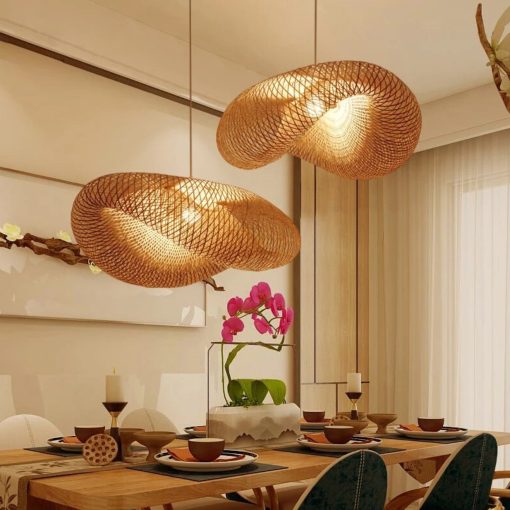 Wicker Bird Nest Pendant Light Woven Bamboo Lamp Shade - Image 6
