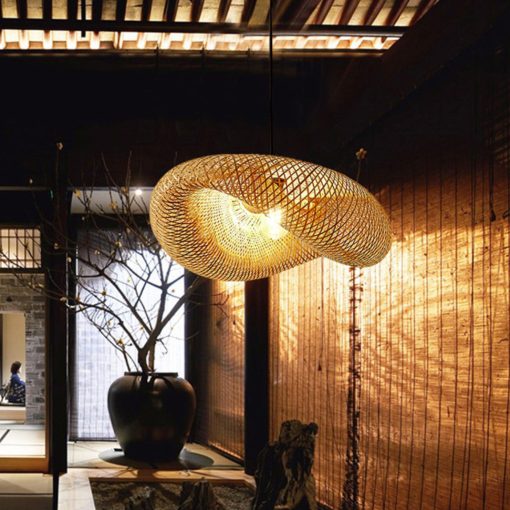 Wicker Bird Nest Pendant Light Woven Bamboo Lamp Shade - Image 4